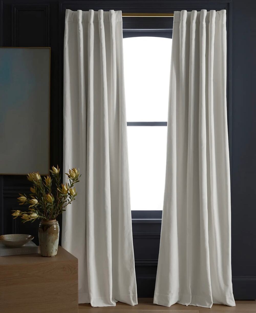 Quince Cotton Velvet True Blackout Curtain  Ivory Single Panel 48x96in NWT